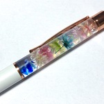 琉球ガラス入りカラフルなお花　ハーバリウムボールペン(ホワイト）