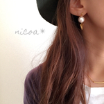 少し大きめコットンパール✖️メタルトライアングル✳︎simpleピアス・イヤリング✳︎nicoa