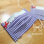 プリーツマスク、女の子用★レッドリボン&レース、紫色チェック柄