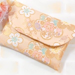  京都　金襴織物　はんなり御朱印帳ケース/マルチポーチ/梅に草花と蝶（アイボリー）