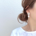 再販𓐍キラキラビジューフラワー×ドロップパール𓐍ピアス/イヤリング　【金アレ対応】
