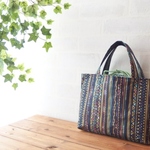 スクエア巾着バッグ　オリエンタルなストライプ柄