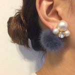 再販！ファーのキャッチとコットンパールのビューのピアス