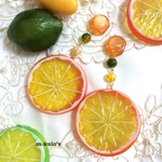 B370.「Orange」オレンジのスライスの超大ぶりピアス(イヤリング)