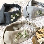 《再販×4》【受注製作】手刺繍/リネンのヘアバンド『ジャスミン』