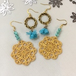 SALE フラワーレースとタッセルピアス イエロー&ブルー