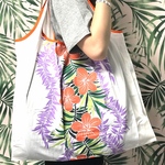 【限定商品】ハワイ柄エコバッグ/ホワイト/ハワイアン/折りたたみ/プルメリア/コンパクト/ポケット【即納】