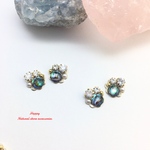 金具選択可能 天然石使用 ♡ビジューとアバロンシェル×水晶のピアスorイヤリング♡