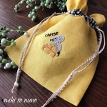 ✥刺繍巾着✥   チーズとねずみ　レモン色