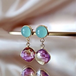 14KGF/ IOLITE YELLOW PURPLE GRADATION QUARTZ STUD EARRINGS