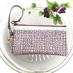 NEW‼️  リバティラミネート　マスクポーチ　本革製ストラップ付き　フラットポーチ　ぺったんこポーチ