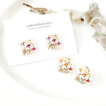 botanical square earring -summer-【夏のボタニカル柄スクエアピアス・イヤリング かすみ草 花柄 植物 】