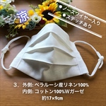 再再販【夏マスク】３．リネン×Wガーゼ プリーツマスク レギュラーサイズ