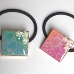 海のレジンヘアゴム  スクエア型　プルメリア　ピンクのみ☆SALE☆