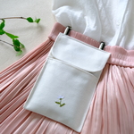ワークポケット （  大人用 移動ポケット  ） 刺繍（アザミ 白） 帆布 （ 白 ）
