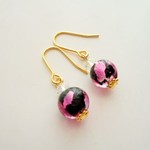 限定品・再販深桜ピンクのガラス玉ステンレスピアス＆イヤリング