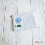 紫陽花・フラットポーチ/リボン刺繍/刺しゅう☆h0052-I