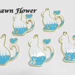 【D-0090】5pcs　ネコとハート　22×20mm　ホワイト&ライトブルー　チャーム