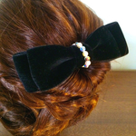 velveteen ribbon+pearl ＊リボン バレッタ