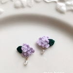 手編み　紫陽花と雨粒のイヤリングorピアス