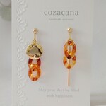 べっ甲カラーのミニチェーンアシンメトリーイヤリング/ピアス