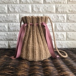 再販3 麻ひも プリーツ 巾着バッグ〈ビッグ 〉麻ひもバッグ　かごバッグ　ショルダーバッグ