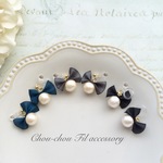 silk ribbon&cotton pearl mini earring