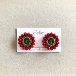 イヤリング/チタンピアス dark red ビーズ刺繍