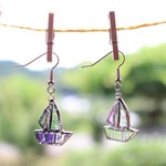 【ステンドグラス】ヨットのアクセサリー◎ピアス ピンク