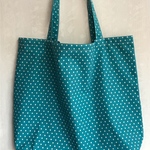 再販😊綿.麻生地エコバッグ(ターコイズ水玉　ドット柄)