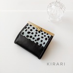 お札が折らずに入る♬直線口金ミニ財布　ブチ柄ベビーブルーハラコ×黒色本革