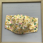 薄手　立体布マスク　黄×花柄　ポケット付きにも出来る