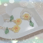 送料無料小さな夏ひまわりのピンキーリング&ピアス/イヤリングset