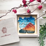 【ukiyoe2020展とminneコラボ】浮世絵 パズル箸置き -葛飾北斎 冨嶽三十六景 凱風快晴- 【4個セット】