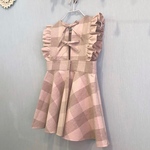 たっぷりフリルとフレアスカートのエプロンワンピース /子供服/ベビー服/ハンドメイド/チェック/秋/ベージュ