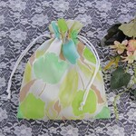 巾着袋(小)♥ シフォン花柄(グリーン）