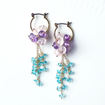 ☆アパタイト・アメジスト・ローズクォーツによる紫陽花色のフリンジピアス　～Bluette