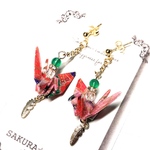 高品質‼️天然石折り鶴ピアス【緑メノウその他】