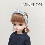 リカちゃん☆花柄結びリボンターバン×ピアス（ブルー）