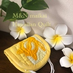 【すぐ発送OK】ハワイアンキルト♡マスクケース♡マスク仮置きケース♡イエロー♡波とホヌ
