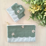 マスクポーチとマスクホルダーのセット＊07＊Soyokaze leaf×check