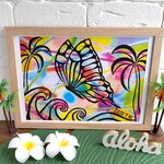 【LONG SURFママ様専用ページ】レインボーアート《Brilliant Swallowtail Butterfly🌊🌴✨》A4サイズフレーム入り