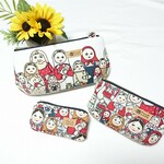 【sale　20％引き】マトリョーシカ ポーチ ３点セット ＊マトリョーシカ柄＊赤系