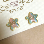 ダブルお花 虹色イヤリング（ピアス）