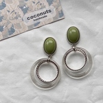 ＊カーキカボション×クリアフープピアス