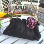 【送料無料】レース素材♪ベンリーがま口バック♪コサージュ付☆