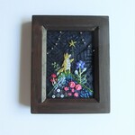刺繍絵ミニフレーム　星呼ぶキツネ