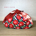弁当袋＊あづま袋＊【椿 ストライプ×ミルキーピンクのチェック】