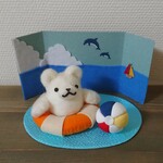 夏の季節飾り しろくまくんの海水浴 羊毛フェルト 置物 