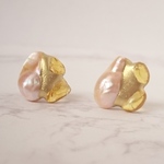 琥珀×パール金継ぎピアス